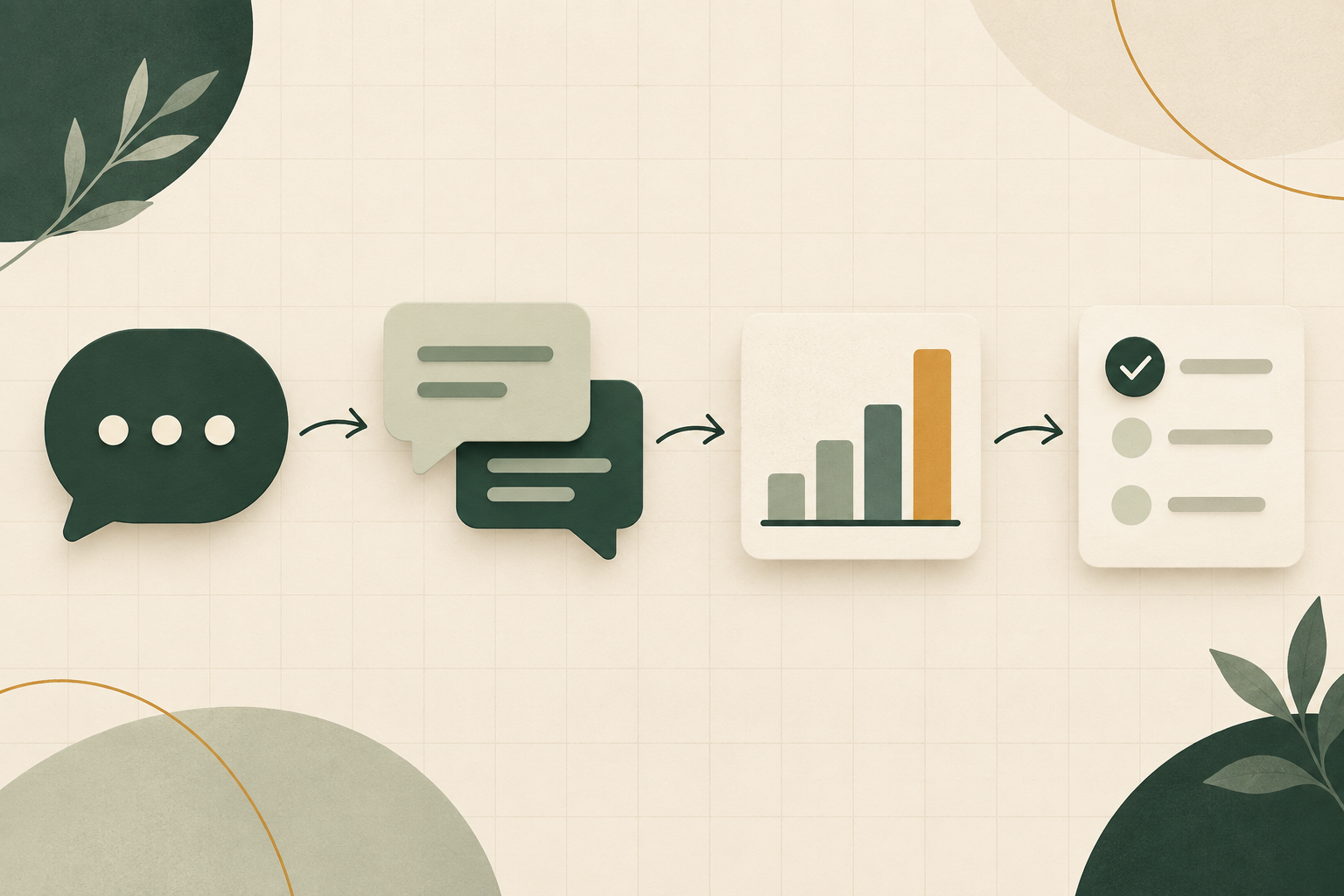 Conceptual workflow illustration connecting customer support, coaching, reporting, and validation