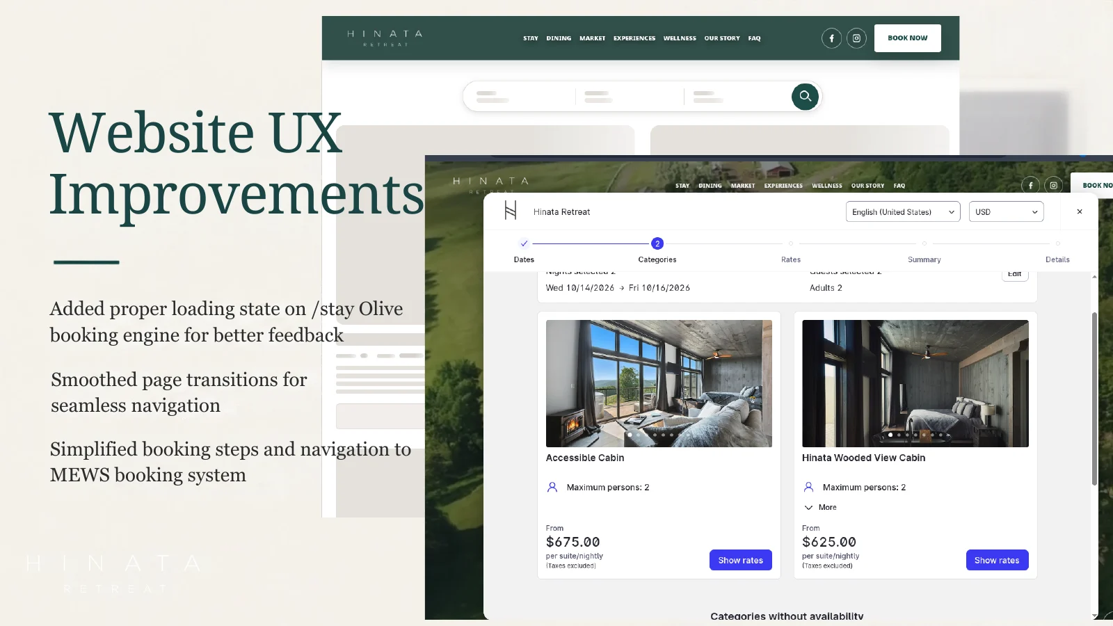 Booking-engine UX improvements and simplified navigation