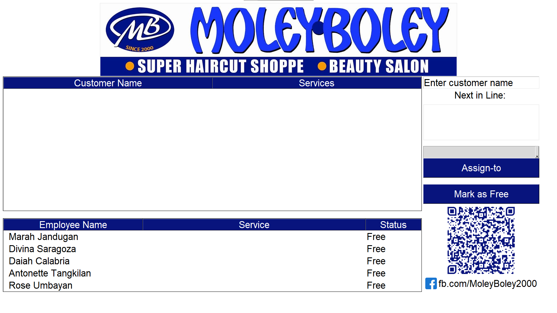 MolleyBolley salon queue and staff workspace